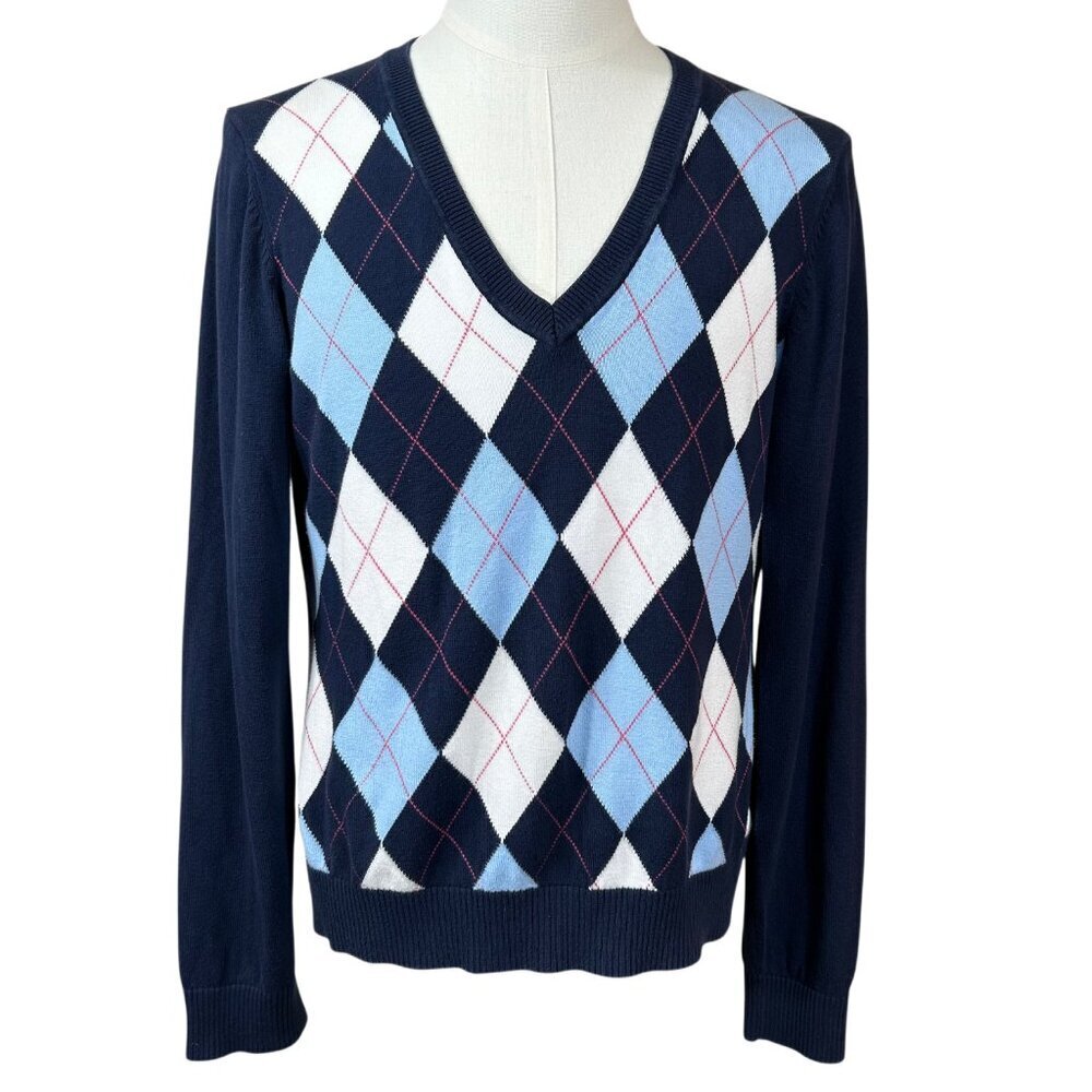 G. H. Bass & Co. Men's Blue White Argyle Preppy Sweater Size XL